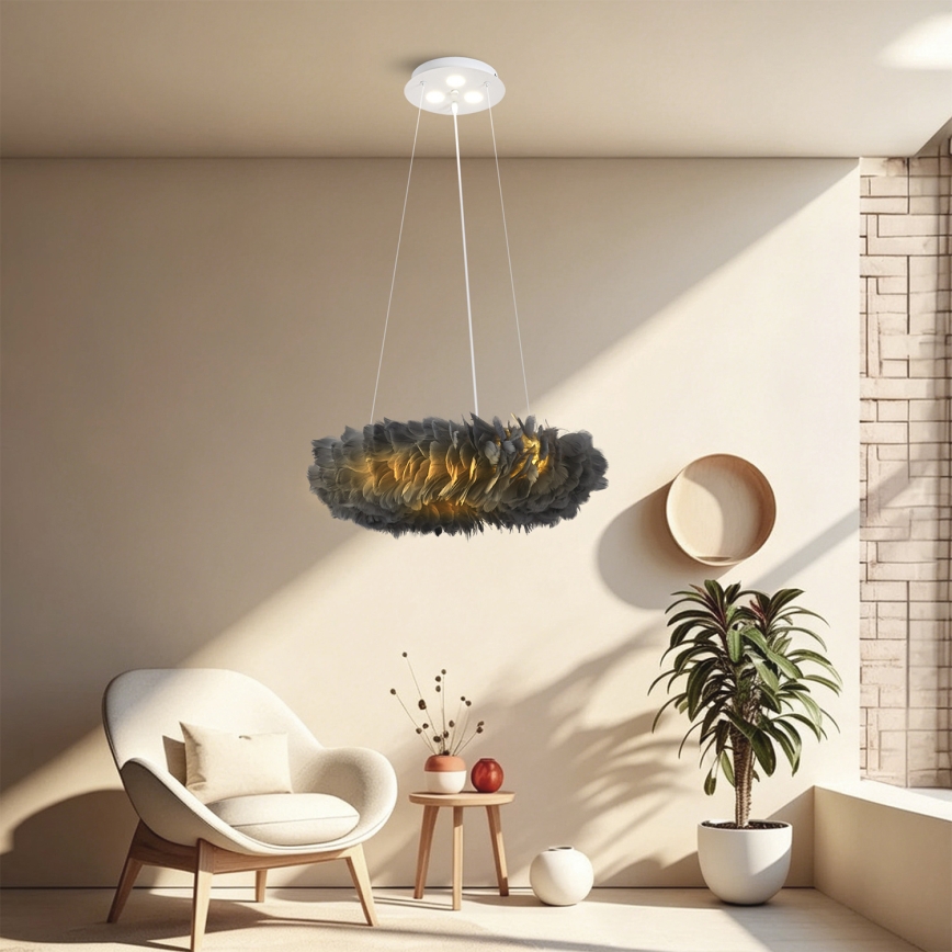 BRILAGI - LED Lustr na lanku FEATHER 3xE27/40W/230V + 3xLED/3W pr. 50 cm šedá