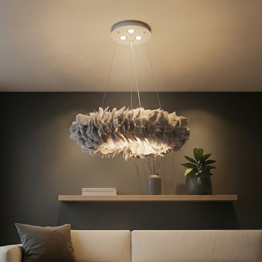 Brilagi - LED Lustr na lanku FEATHER 3xE27/40W/230V + 3xLED/3W pr. 50 cm šedá