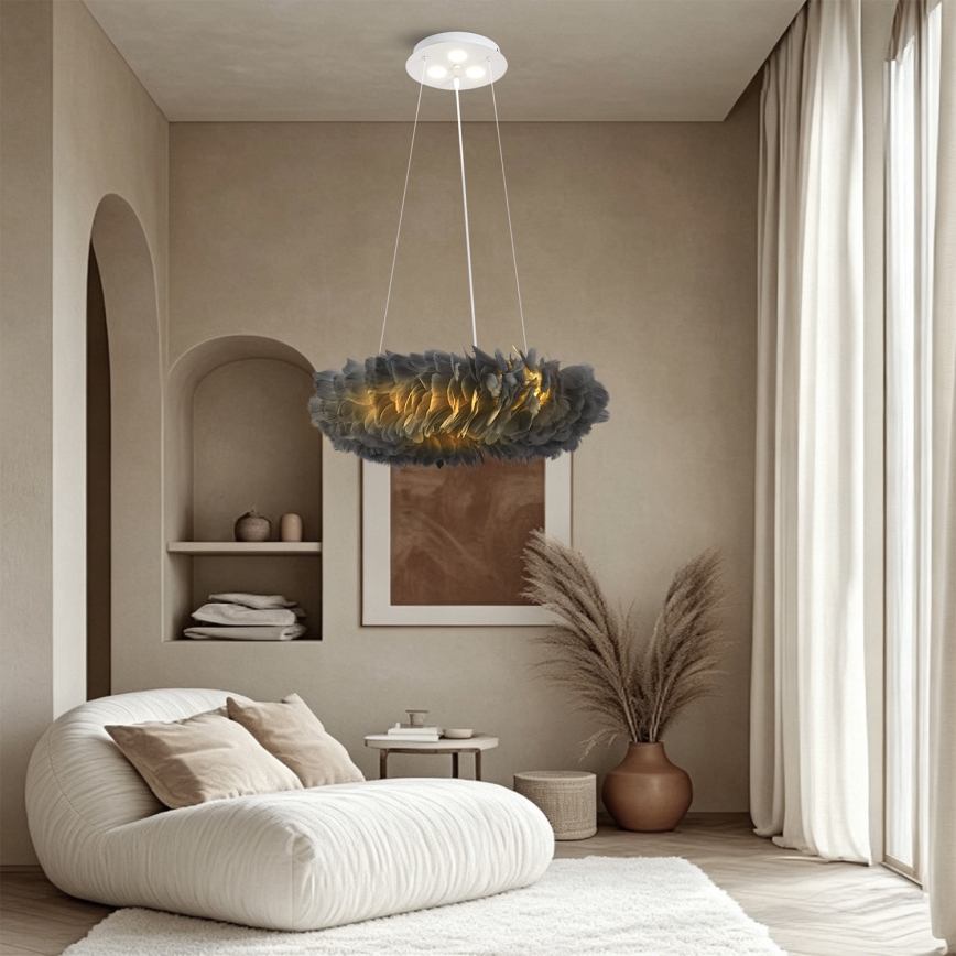 BRILAGI - LED Lustr na lanku FEATHER 3xE27/40W/230V + 3xLED/3W pr. 50 cm šedá
