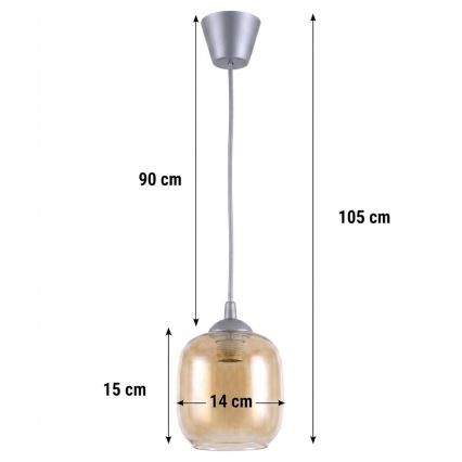 Brilagi - LED Lustr na lanku RETRO GLASS 1xE27/60W/230V pr. 14 cm stříbrná/kouřová hnědá