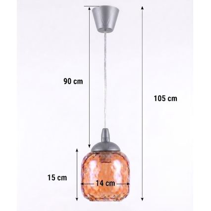 Brilagi - LED Lustr na lanku RETRO GLASS 1xE27/60W/230V pr. 14 cm stříbrná/kouřová hnědá