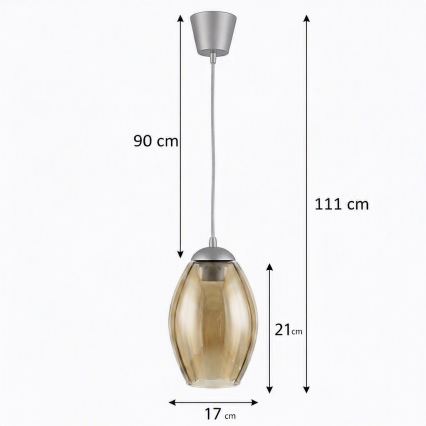 Brilagi - LED Lustr na lanku RETRO GLASS 1xE27/60W/230V pr. 17 cm stříbrná/kouřová béžová
