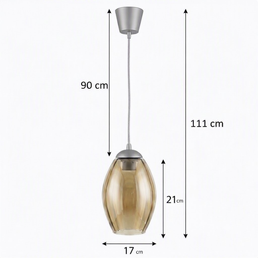 Brilagi - LED Lustr na lanku RETRO GLASS 1xE27/60W/230V pr. 17 cm stříbrná/kouřová béžová