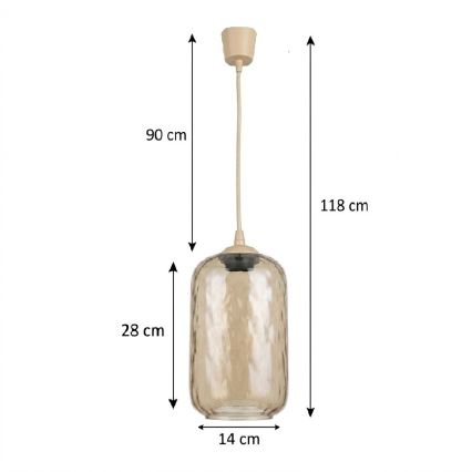 BRILAGI - LED Lustr na lanku RETRO GLASS 1xE27/60W/230V pr. 14 cm béžová/kouřová hnědá