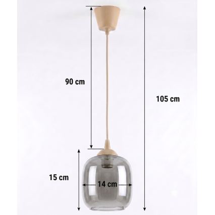 Brilagi - LED Lustr na lanku RETRO GLASS 1xE27/60W/230V pr. 14 cm béžová/kouřová šedá