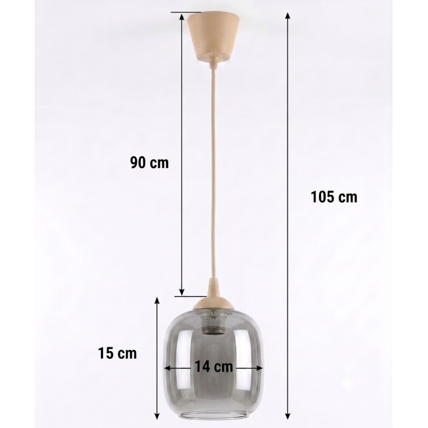 Brilagi - LED Lustr na lanku RETRO GLASS 1xE27/60W/230V pr. 14 cm béžová/kouřová šedá