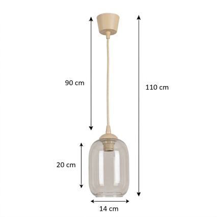 Brilagi - LED Lustr na lanku RETRO GLASS 1xE27/60W/230V pr. 14 cm béžová/kouřová šedá