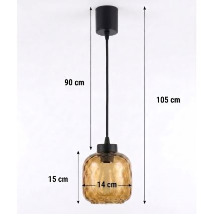 Brilagi - LED Lustr na lanku RETRO GLASS 1xE27/60W/230V pr. 14 cm černá/kouřová hnědá
