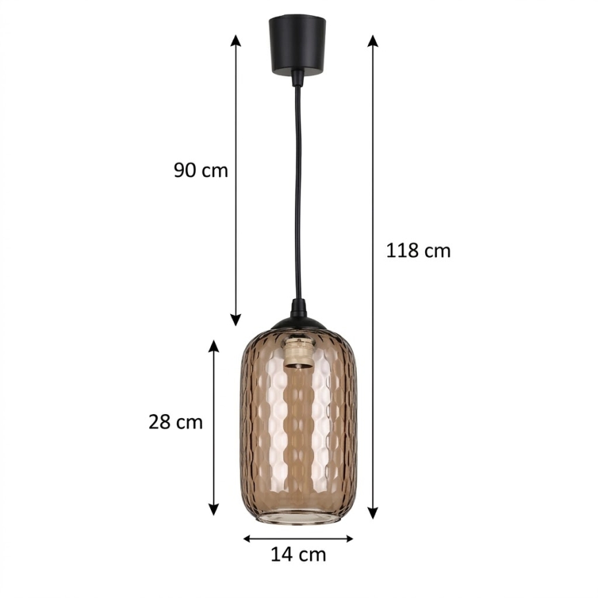 Brilagi - LED Lustr na lanku RETRO GLASS 1xE27/60W/230V pr. 14 cm černá/kouřová hnědá