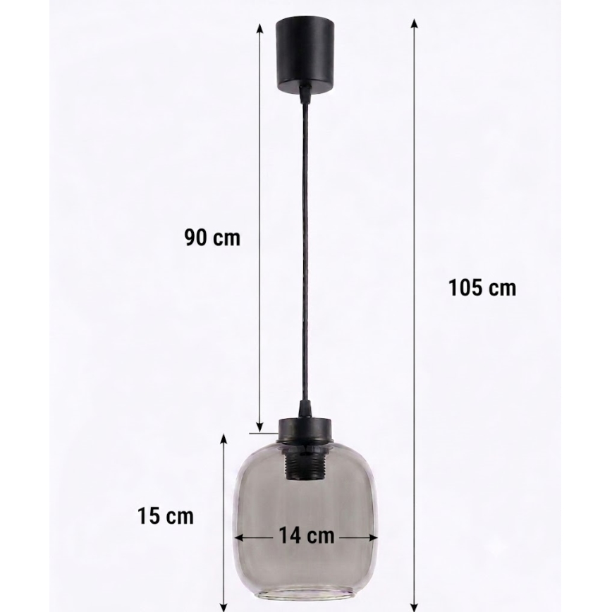 Brilagi - LED Lustr na lanku RETRO GLASS 1xE27/60W/230V pr. 14 cm černá/kouřová šedá