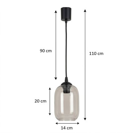 Brilagi - LED Lustr na lanku RETRO GLASS 1xE27/60W/230V pr. 14 cm černá/kouřová šedá