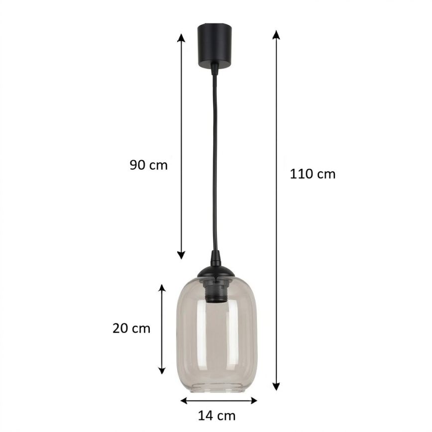 Brilagi - LED Lustr na lanku RETRO GLASS 1xE27/60W/230V pr. 14 cm černá/kouřová šedá