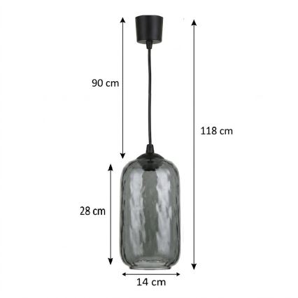 Brilagi - LED Lustr na lanku RETRO GLASS 1xE27/60W/230V pr. 14 cm černá/kouřová šedá