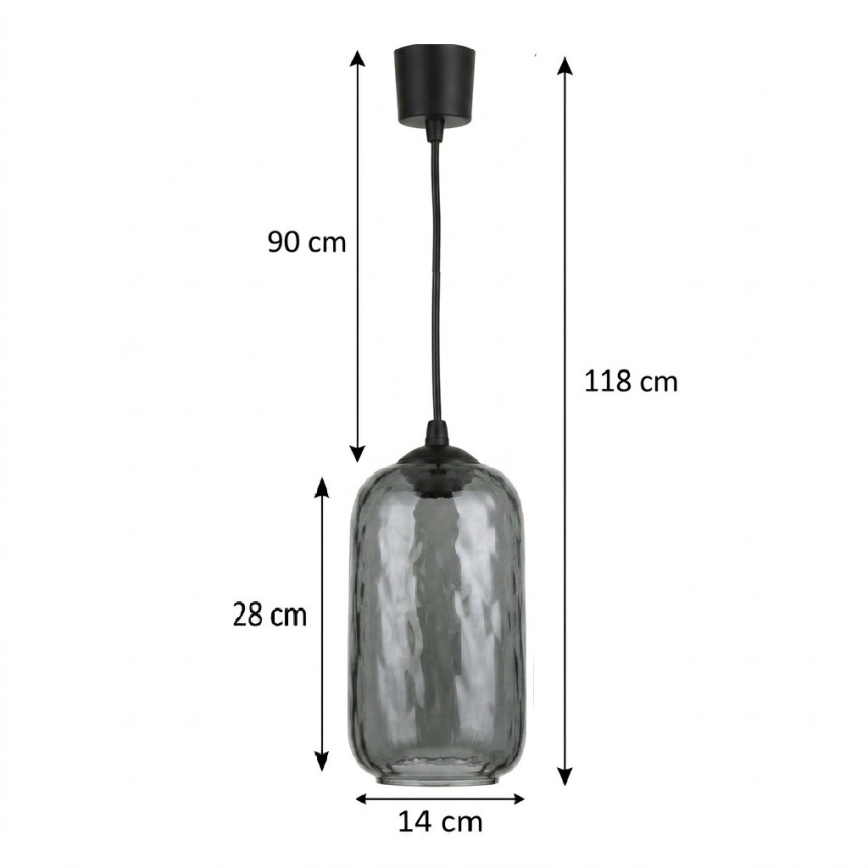 Brilagi - LED Lustr na lanku RETRO GLASS 1xE27/60W/230V pr. 14 cm černá/kouřová šedá