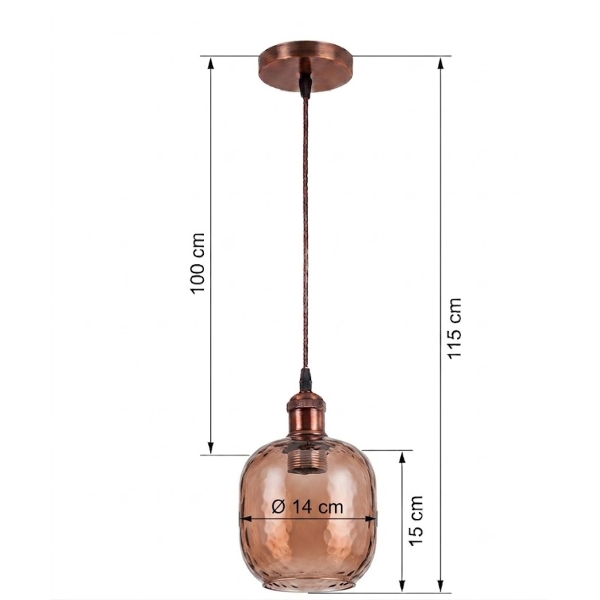 BRILAGI - LED Lustr na lanku RETRO GLASS 1xE27/60W/230V pr. 14 cm měděná/kouřová hnědá
