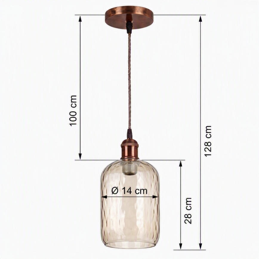 Brilagi - LED Lustr na lanku RETRO GLASS 1xE27/60W/230V pr. 14 cm měděná/kouřová hnědá
