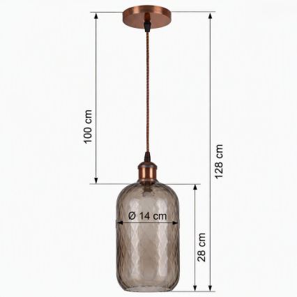 Brilagi - LED Lustr na lanku RETRO GLASS 1xE27/60W/230V pr. 14 cm měděná/kouřová hnědá