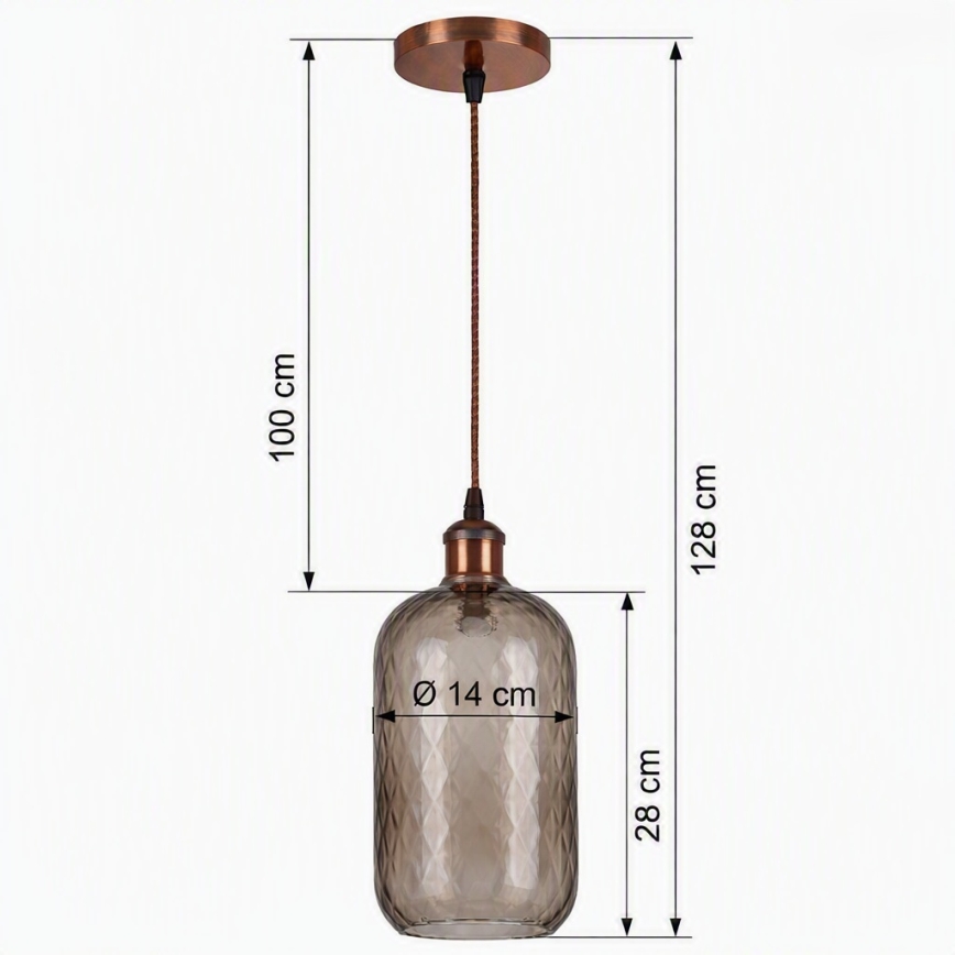 Brilagi - LED Lustr na lanku RETRO GLASS 1xE27/60W/230V pr. 14 cm měděná/kouřová hnědá