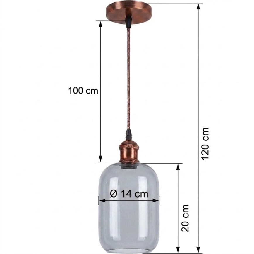 Brilagi - LED Lustr na lanku RETRO GLASS 1xE27/60W/230V pr. 14 cm měděná/kouřová šedá
