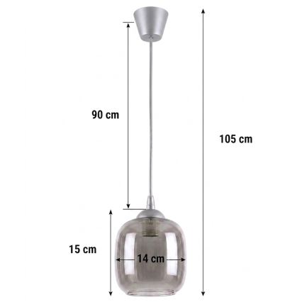 Brilagi - LED Lustr na lanku RETRO GLASS 1xE27/60W/230V pr. 14 cm stříbrná/kouřová šedá