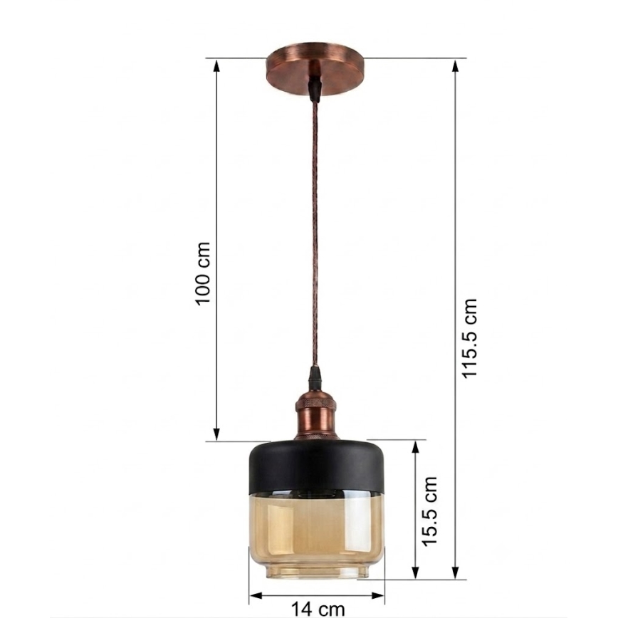Brilagi - LED Lustr na lanku RETRO GLASS 1xE27/60W/230V pr. 14 cm měděná/kouřová béžová/černá
