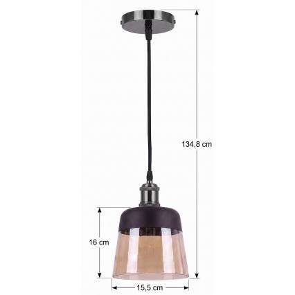 BRILAGI - LED Lustr na lanku RETRO GLASS 1xE27/60W/230V pr. 15,5 cm černá/kouřová béžová