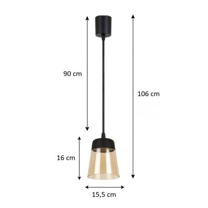 Brilagi - LED Lustr na lanku RETRO GLASS 1xE27/60W/230V pr. 15,5 cm černá/kouřová béžová
