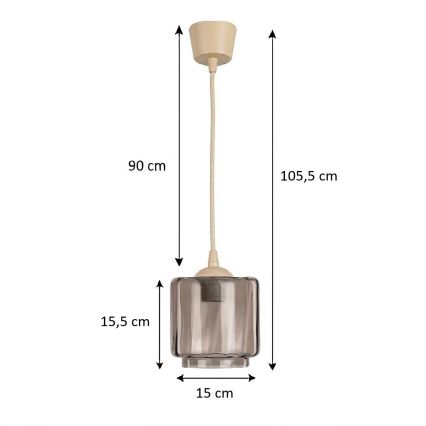Brilagi - LED Lustr na lanku RETRO GLASS 1xE27/60W/230V pr. 15 cm béžová/kouřová béžová