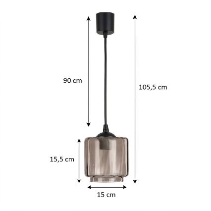 Brilagi - LED Lustr na lanku RETRO GLASS 1xE27/60W/230V pr. 15 cm černá/kouřová béžová