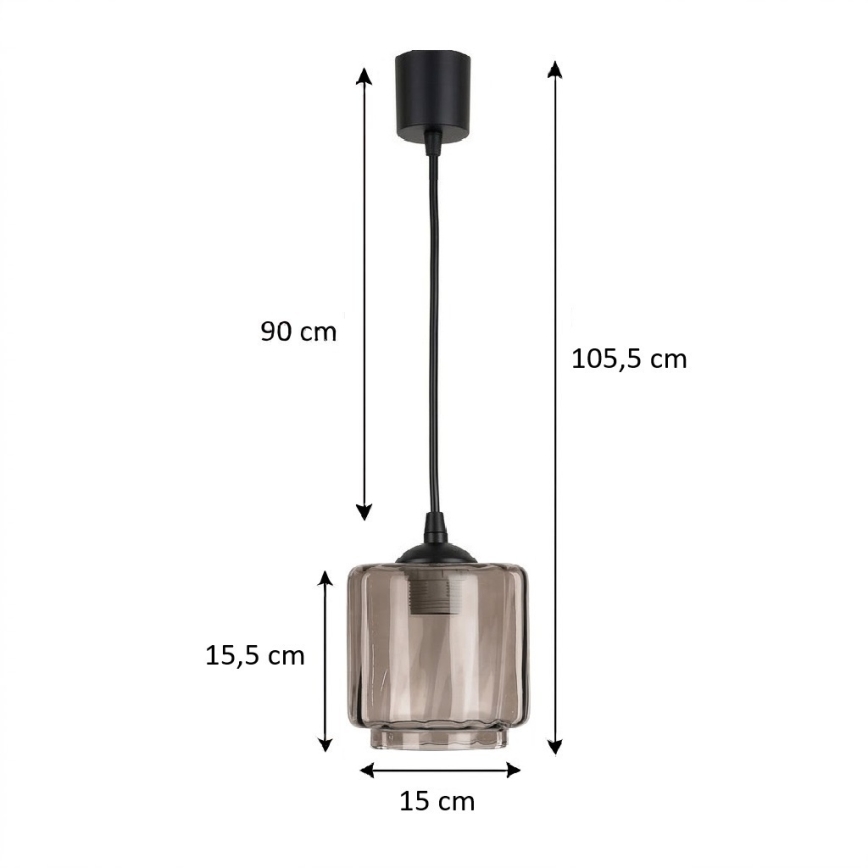 Brilagi - LED Lustr na lanku RETRO GLASS 1xE27/60W/230V pr. 15 cm černá/kouřová béžová