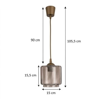 Brilagi - LED Lustr na lanku RETRO GLASS 1xE27/60W/230V pr. 15 cm hnědá/kouřová béžová