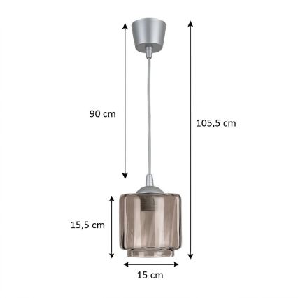 Brilagi - LED Lustr na lanku RETRO GLASS 1xE27/60W/230V pr. 15 cm stříbrná/kouřová béžová