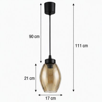 Brilagi - LED Lustr na lanku RETRO GLASS 1xE27/60W/230V pr. 17 cm černá/kouřová béžová