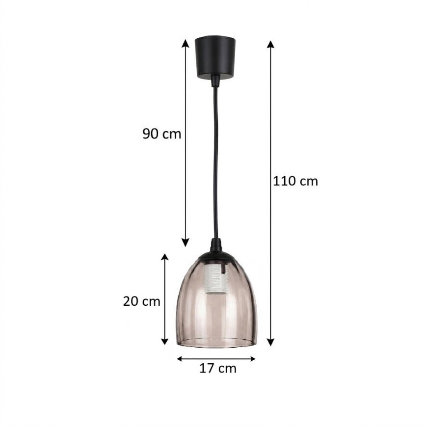 Brilagi - LED Lustr na lanku RETRO GLASS 1xE27/60W/230V pr. 17 cm černá/kouřová béžová