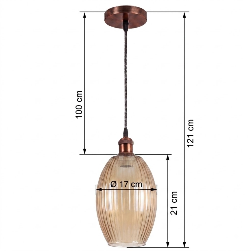 BRILAGI - LED Lustr na lanku RETRO GLASS 1xE27/60W/230V pr. 17 cm měděná/kouřová béžová