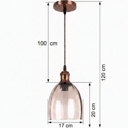 Brilagi - LED Lustr na lanku RETRO GLASS 1xE27/60W/230V pr. 17 cm měděná/kouřová béžová