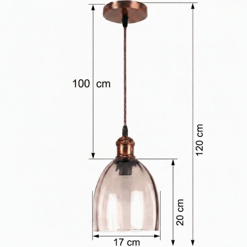 Brilagi - LED Lustr na lanku RETRO GLASS 1xE27/60W/230V pr. 17 cm měděná/kouřová béžová