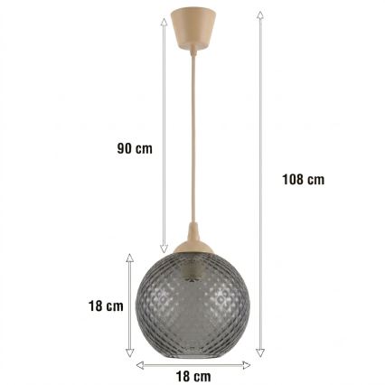 Brilagi - LED Lustr na lanku RETRO GLASS 1xE27/60W/230V pr. 18 cm béžová/kouřová šedá