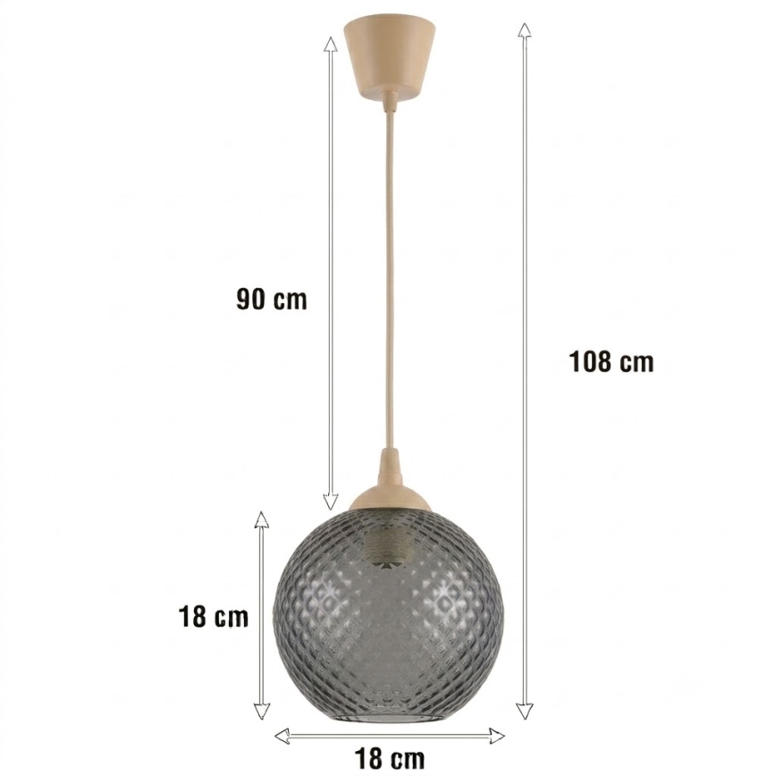 Brilagi - LED Lustr na lanku RETRO GLASS 1xE27/60W/230V pr. 18 cm béžová/kouřová šedá