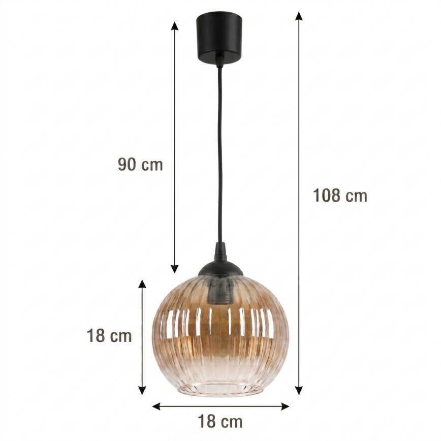 Brilagi - LED Lustr na lanku RETRO GLASS 1xE27/60W/230V pr. 18 cm černá/kouřová hnědá