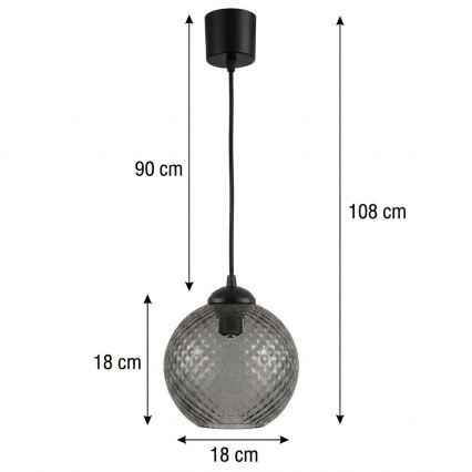 Brilagi - LED Lustr na lanku RETRO GLASS 1xE27/60W/230V pr. 18 cm černá/kouřová šedá