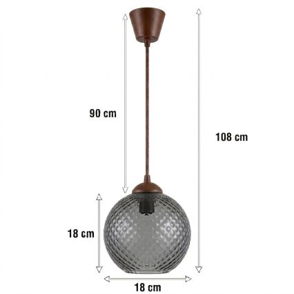 Brilagi - LED Lustr na lanku RETRO GLASS 1xE27/60W/230V pr. 18 cm hnědá/kouřová šedá