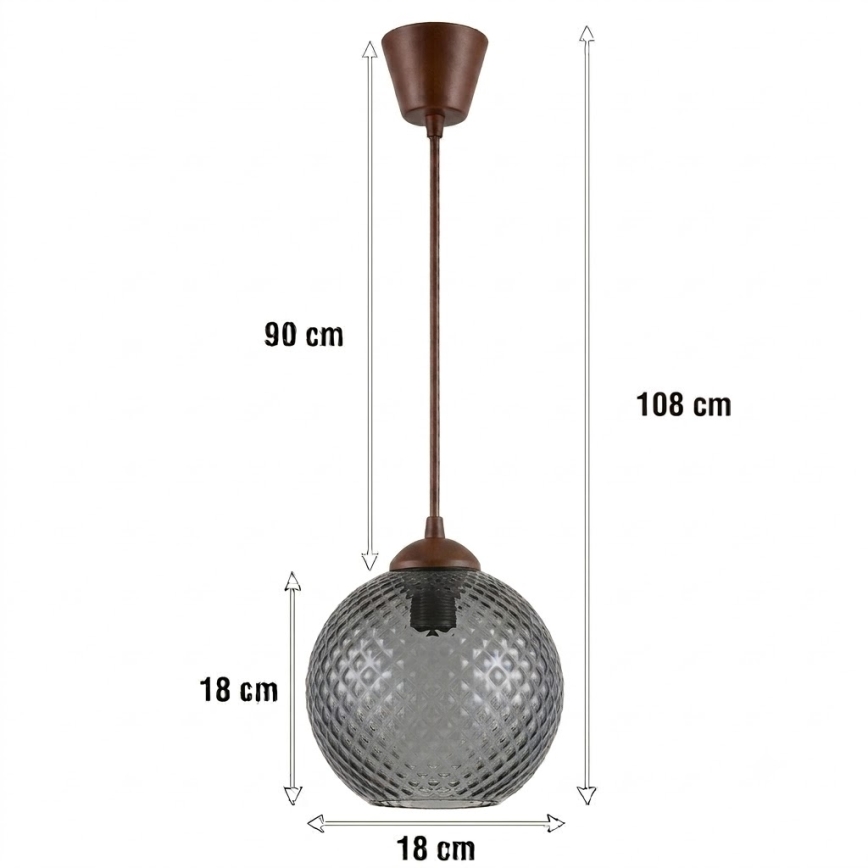 Brilagi - LED Lustr na lanku RETRO GLASS 1xE27/60W/230V pr. 18 cm hnědá/kouřová šedá