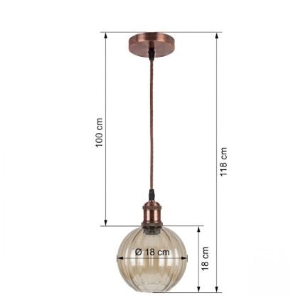BRILAGI - LED Lustr na lanku RETRO GLASS 1xE27/60W/230V pr. 18 cm měděná/kouřová hnědá