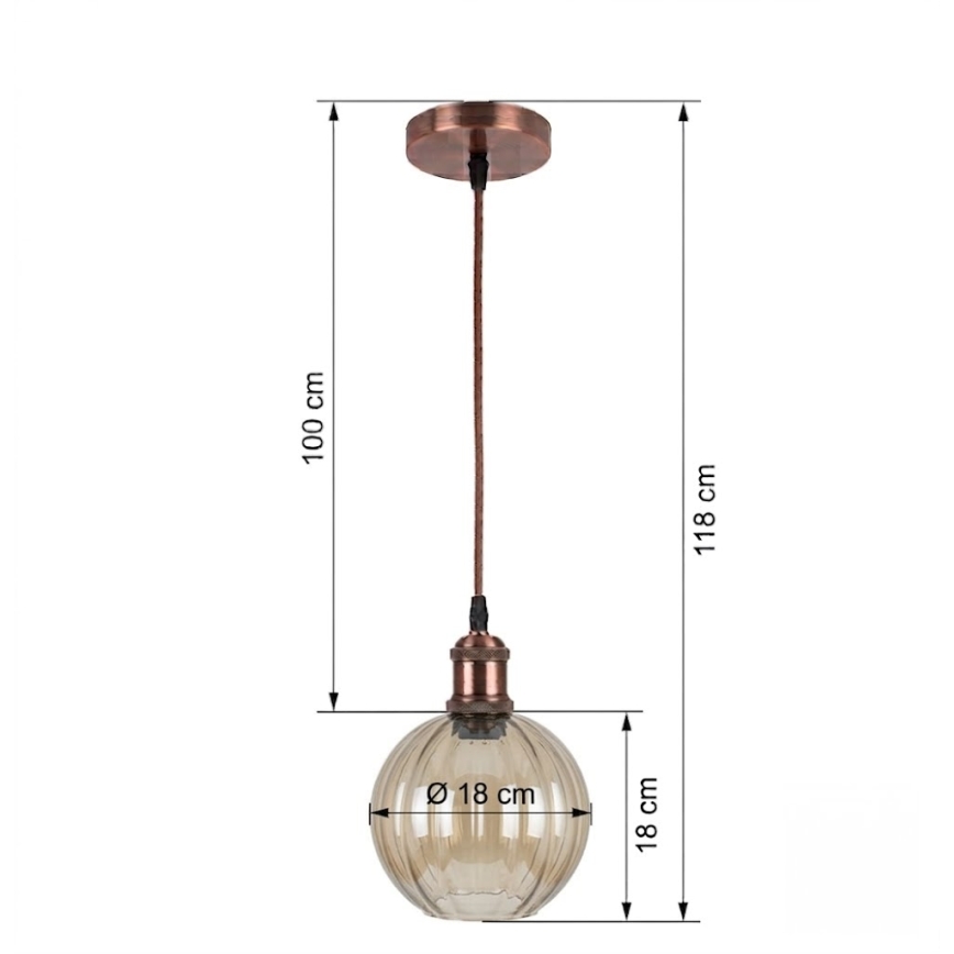 BRILAGI - LED Lustr na lanku RETRO GLASS 1xE27/60W/230V pr. 18 cm měděná/kouřová hnědá