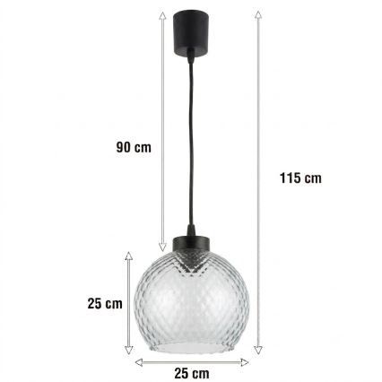 Brilagi - LED Lustr na lanku RETRO GLASS 1xE27/60W/230V pr. 25 cm černá/kouřová šedá