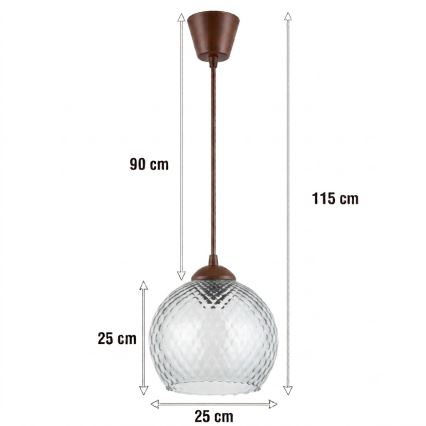 Brilagi - LED Lustr na lanku RETRO GLASS 1xE27/60W/230V pr. 25 cm hnědá/kouřová šedá