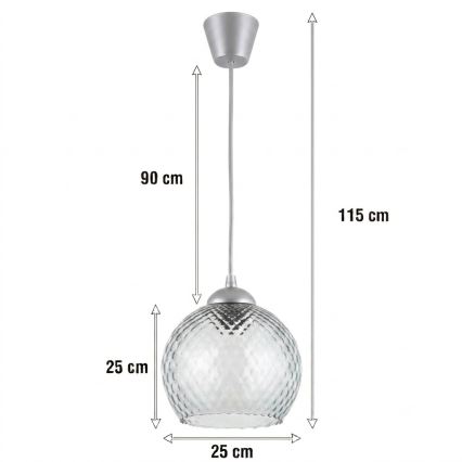 Brilagi - LED Lustr na lanku RETRO GLASS 1xE27/60W/230V pr. 25 cm stříbrná/kouřová šedá