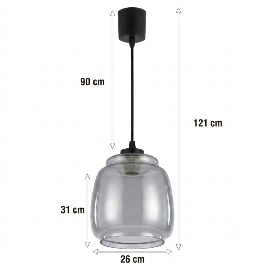 Brilagi - LED Lustr na lanku RETRO GLASS 1xE27/60W/230V pr. 26 cm černá/kouřová šedá