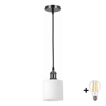 BRILAGI - LED Lustr na lanku RETRO GLASS 1xE27/60W/230V pr. 10 cm černá/bílá